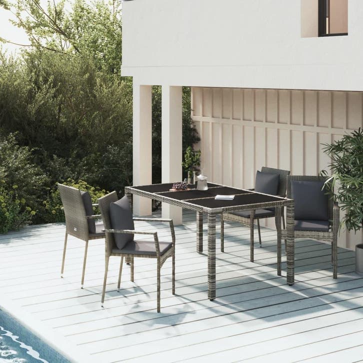 vidaXL 5-delige Tuinset met kussens poly rattan grijs, Jardin & Terrasse, Ensembles de jardin, Envoi