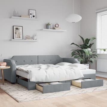 vidaXL Slaapbank met onderschuifbed en lades 90x200 cm stof, Verzenden