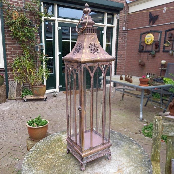 Lanterne - Grande lanterne à bougies - 73 cm - Verre,, Antiquités & Art, Curiosités & Brocante