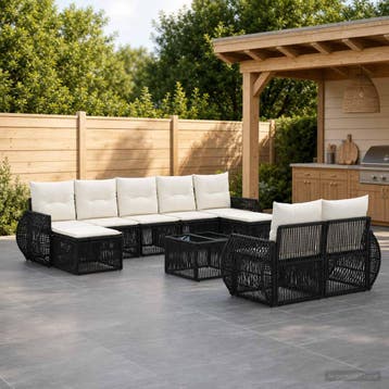 vidaXL Tuinbank Set 10 st Zwart en Crème Wit poly rattan, Verzenden, Nieuw