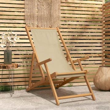 vidaXL Zonstoel Beige Massief Teakhout, Verzenden, Nieuw
