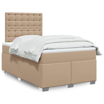 vidaXL Boxspringbed met matras kunstleer cappuccinokleurig, Verzenden