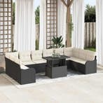 vidaXL Tuinbank Set met kussen 11 pcs Zwart Poly rattan, Tuin en Terras, Verzenden, Nieuw