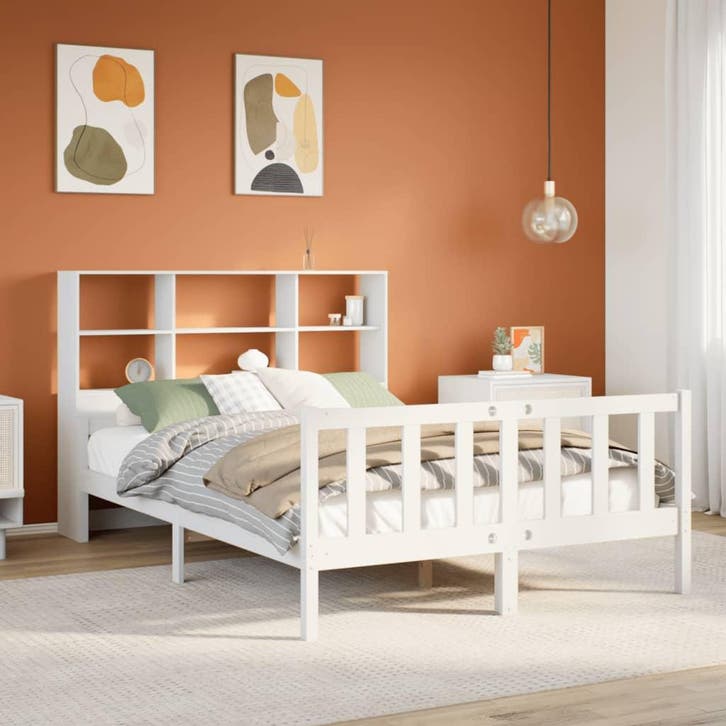 vidaXL Bed met boekenkast zonder matras grenenhout wit, Maison & Meubles, Chambre à coucher | Lits, Envoi