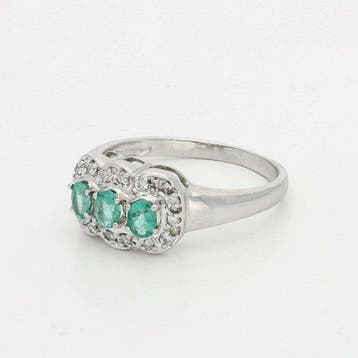 Ring - 18 karaat Witgoud Smaragd - Diamant, Nieuw