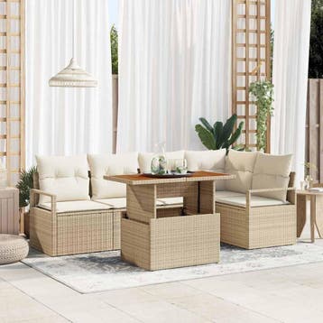 vidaXL Tuinbank Set 6 st Beige Poly rattan, Verzenden, Nieuw