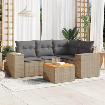 vidaXL 5-delige Loungeset met kussens poly rattan beige, Verzenden, Nieuw, Loungeset