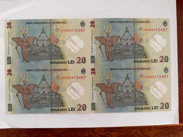 Roemenië. - 4 x 20 Lei - 2025 - Sheet of 4 - Pick 119Ac1