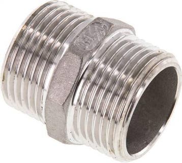 Dubbele Nippel G1'' RVS Vlakke Afdichting 16bar 36mm Hex, Verzenden, Nieuw
