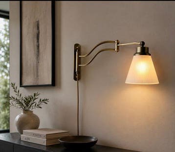 Wandlamp - Messing/bronskleurig wandlamp zwenkarm - Brons