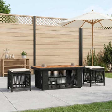 vidaXL Tuin Eettafel Set met kussen 4 pcs Zwart en Crème, Verzenden