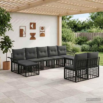 vidaXL Buiten bank set 9 st Zwart en Donker Grijs Polyester, Tuin en Terras, Verzenden, Nieuw