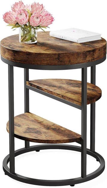 Bijzettafel met opbergruimte - Rond - Industrieel - Bruin -, Huis en Inrichting, Verzenden, Nieuw
