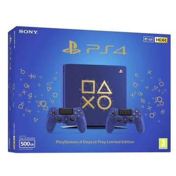 Playstation 4 Slim 500GB Days of Play + 2x V2 Controller..., Ophalen of Verzenden, Zo goed als nieuw