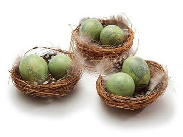Vogelnestjes met 2 kwarteleitjes en veertjes matcha groen 7, Nieuw