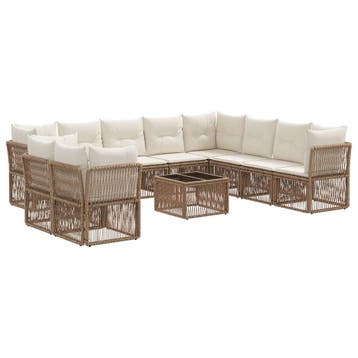 vidaXL Tuinbank Set 11 pcs Beige poly rattan, Verzenden, Nieuw