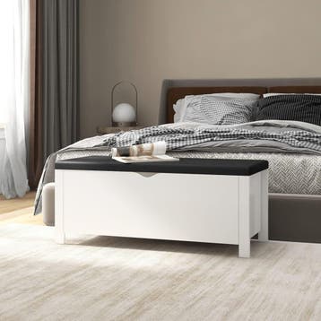 vidaXL Opbergbox met kussen 105x40x45 cm bewerkt hout wit, Verzenden, Nieuw