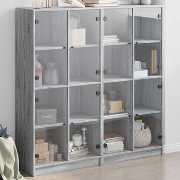 vidaXL Boekenkast met deuren 136x37x142 cm hout grijs sonoma, Verzenden