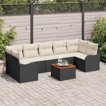 vidaXL Tuinbank Set met opslag 8 pcs Zwart en Crème poly, Verzenden, Nieuw
