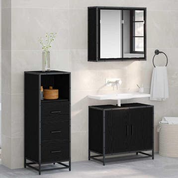 vidaXL Badkamermeubel Set Zwart Eiken 35 x 37,5 x 100 cm, Huis en Inrichting, Verzenden, Nieuw
