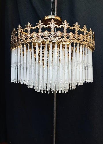 Plafonnier - Cristal, Verre, Bronze - Lustre Italien