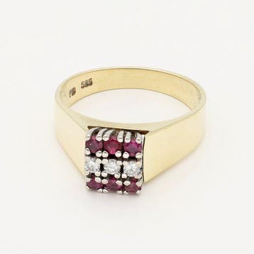 Bague - 14 carats Or jaune - Diamant - rubis