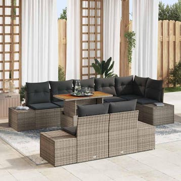 vidaXL Tuinbank Set 9 st Grijs poly rattan, Verzenden, Nieuw
