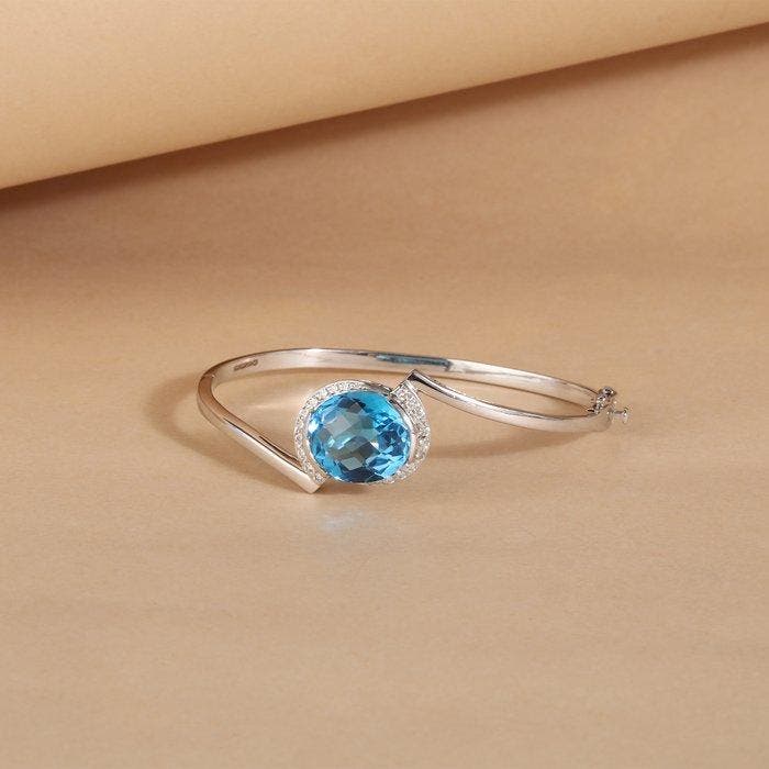 Armband - 18 karaat Witgoud - 12.15ct. tw. Topaas - Diamant, Handtassen en Accessoires, Armbanden