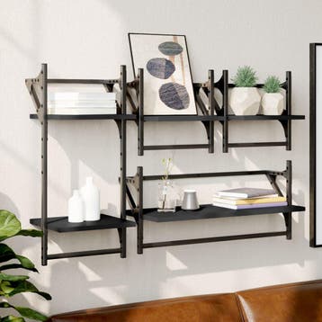 vidaXL 4-delige Wandschappenset met stangen bewerkt hout, Huis en Inrichting, Verzenden, Nieuw