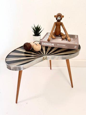Bijzettafel - laminaat, Hout, Messing - originele vintage, Antiek en Kunst