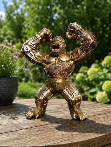 Statue, sculpture of a steampunk roaring monkey - 32 cm -