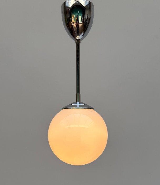 Plafondlamp - Glas, Verchroomd - Vintage hanglamp met een, Antiquités & Art, Art | Objets design