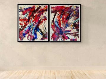 Luc Mora - Impact floral - XXL - Dyptich, Antiek en Kunst