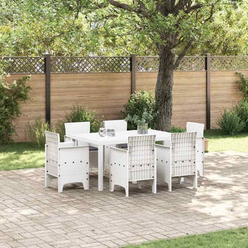 vidaXL Tuin Eettafel Set 7 st Wit Polt riet, Verzenden, Nieuw