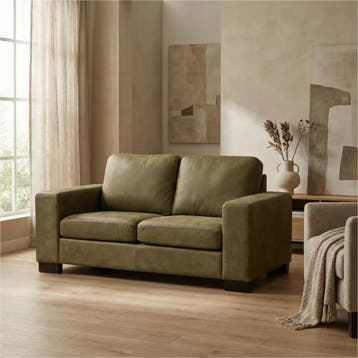 Leren bank Enjoy - 2 zits - Kenia Olive (olijf) - Poten, 150 tot 200 cm, Nieuw, Ophalen of Verzenden, Modern