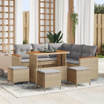 vidaXL Tuinbank Set 9 pcs Beige poly rattan, Verzenden, Nieuw
