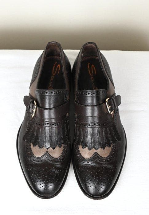 Santoni Brown Leather Fringe Monk Strap Loafers -, Vêtements | Hommes, Chaussures