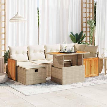 vidaXL 8-delige Loungeset met kussens poly rattan beige, Verzenden, Nieuw, Loungeset