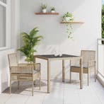vidaXL Tuin Eettafel Set 3 pcs Beige poly rattan, Verzenden, Nieuw
