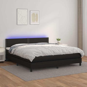 vidaXL Boxspring met matras en LED kunstleer zwart 180x200, Verzenden