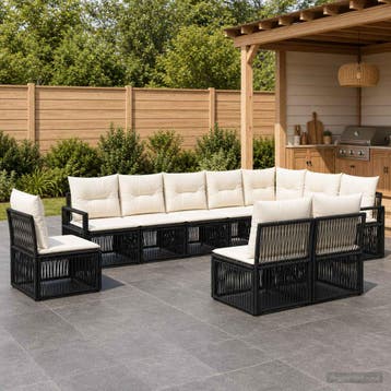 vidaXL Tuinbank Set 10 st Zwart poly rattan, Verzenden, Nieuw