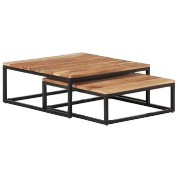 vidaXL 2-delige Salontafelset massief acaciahout, Maison & Meubles, Tables | Tables d'appoint, Verzenden
