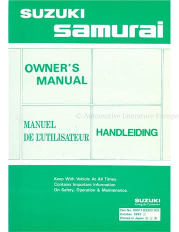 1994 SUZUKI SAMURAI INSTRUCTIEBOEKJE, Ophalen of Verzenden