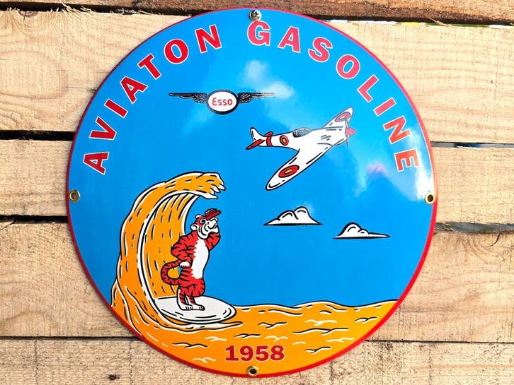 Vintage Esso Aviation Gasoline - Emaille Bord, Verzamelen, Merken en Reclamevoorwerpen, Verzenden