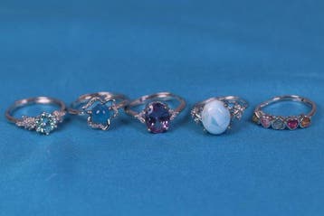 Ringen (50) - Natuurlijke edelstenen - labradoriet, Larimar,
