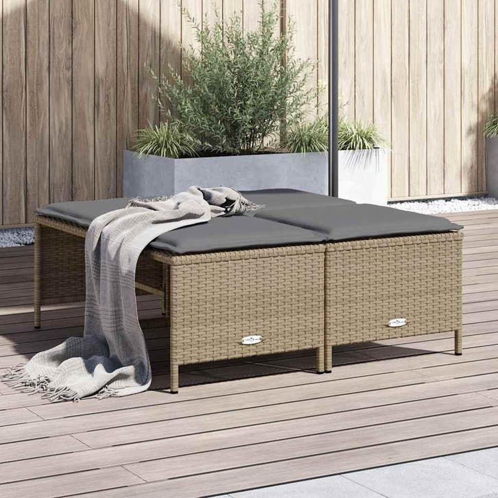 vidaXL Tuinkrukken met kussens 4 st poly rattan beige, Tuin en Terras, Tuinsets en Loungesets, Nieuw, Verzenden