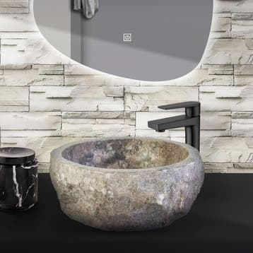 Waskom BWS Stone Rond 30-35x30-35x15 cm Natuurmarmer Grijs, Doe-het-zelf en Bouw, Sanitair, Ophalen of Verzenden, Nieuw, Overige typen