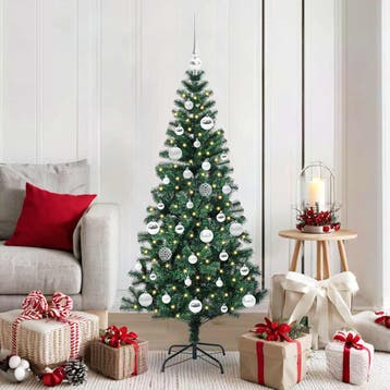 vidaXL Kunststof Voorverlichte Kerstboom Groen 150 cm PVC en, Verzenden, Nieuw