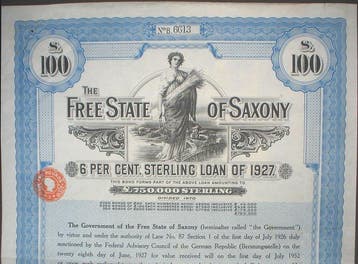 Duitsland. Germany 6% Free State of Saxony Loan of 100 £ to