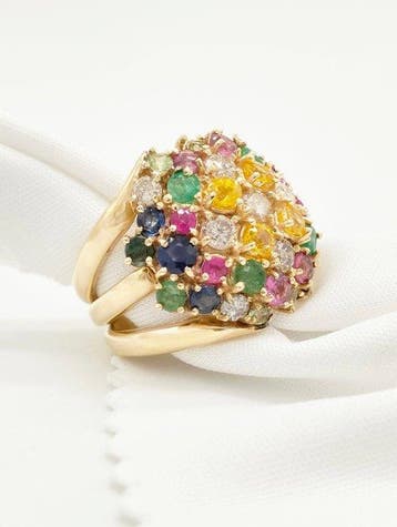 Ring - 14 karaat Geel goud Smaragd - Diamant